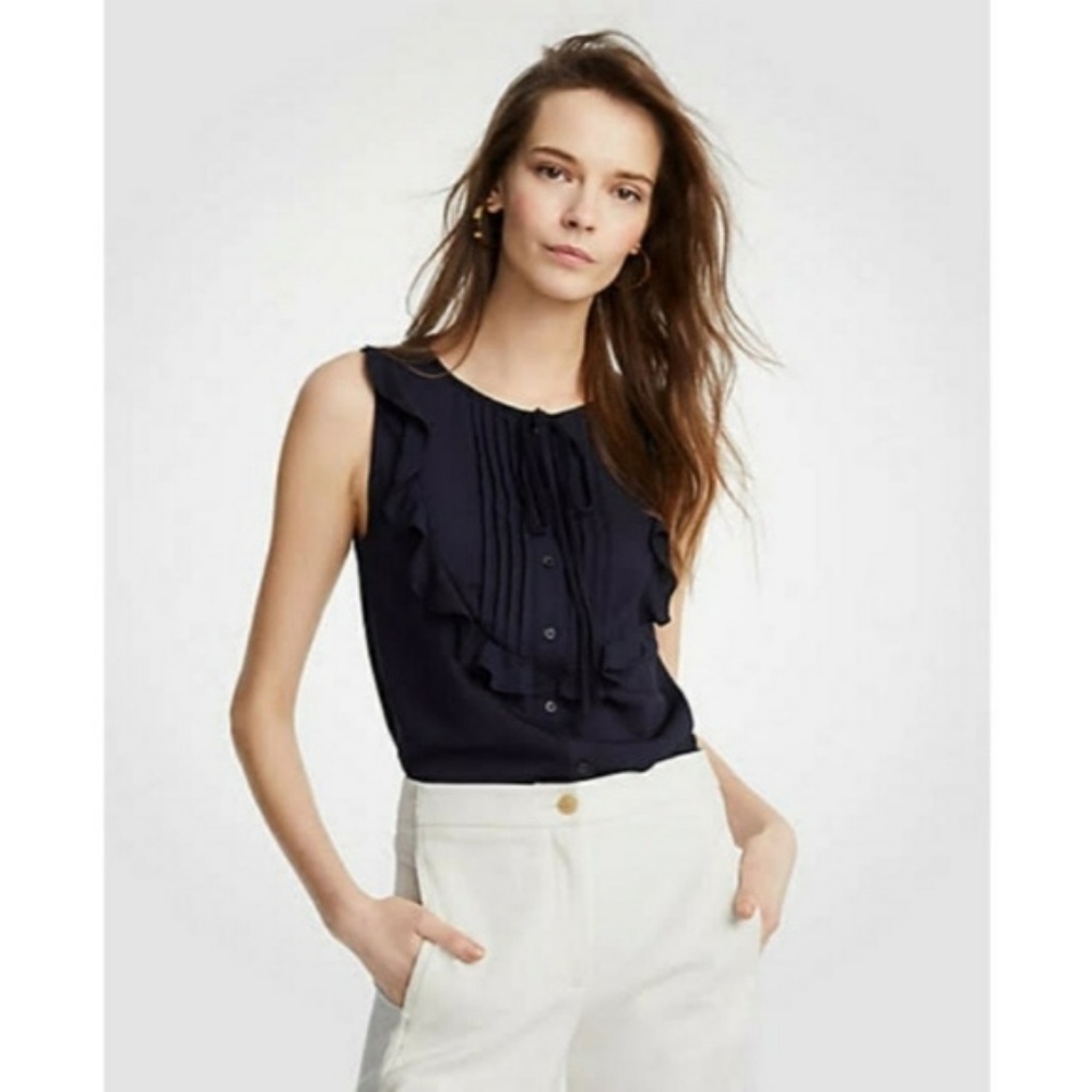 Ann Taylor Ruffled Bib Sleeveless Blouse